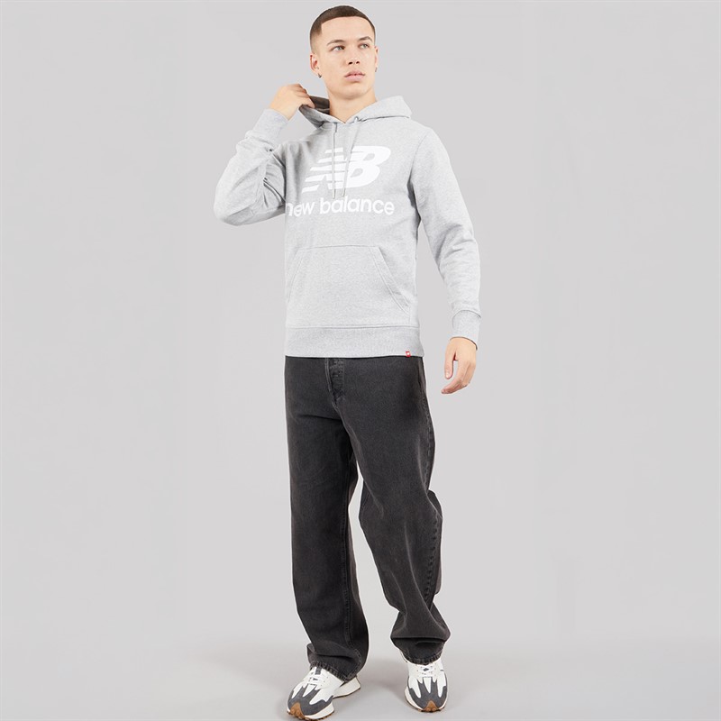 New Balance Mens Essentials Stacked Logo Hoodie Athletic Grey