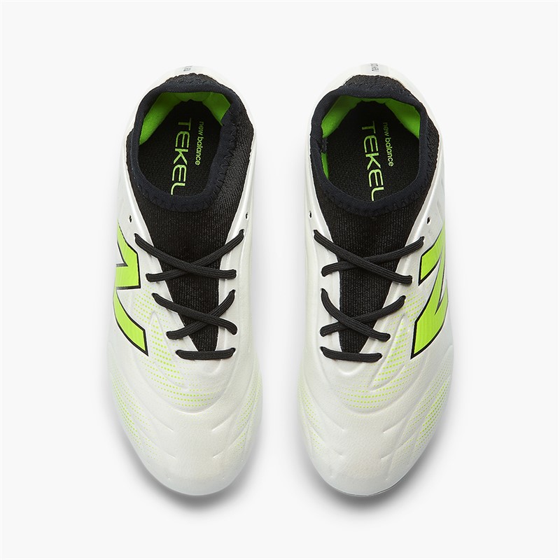 New Balance Kids Tekela Team V5 Low Laced FG Firm Ground Football Boots White/Black/Pixel Green