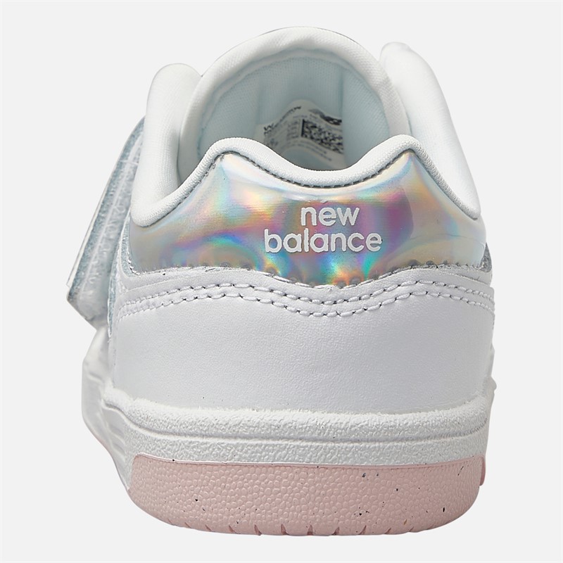 New Balance Infant Girls 480 New-B Hook And Loop Wide Fit Trainers White/Pink Black/White