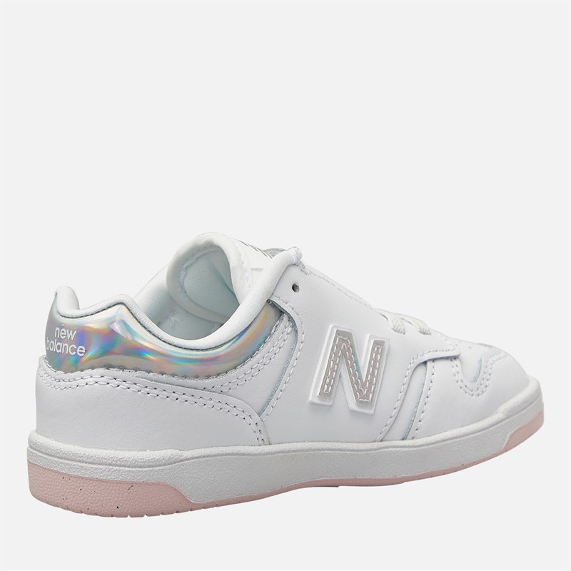 New Balance Infant Girls 480 New-B Hook And Loop Wide Fit Trainers White/Pink Black/White