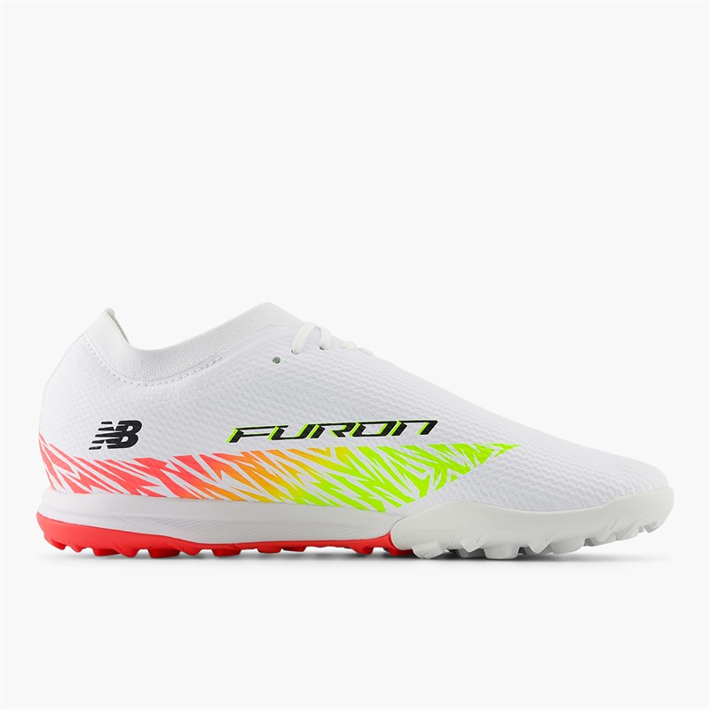 New Balance Mens Furon Team V8 TF Astro Football Boots White/Energy Red/Hi Lite