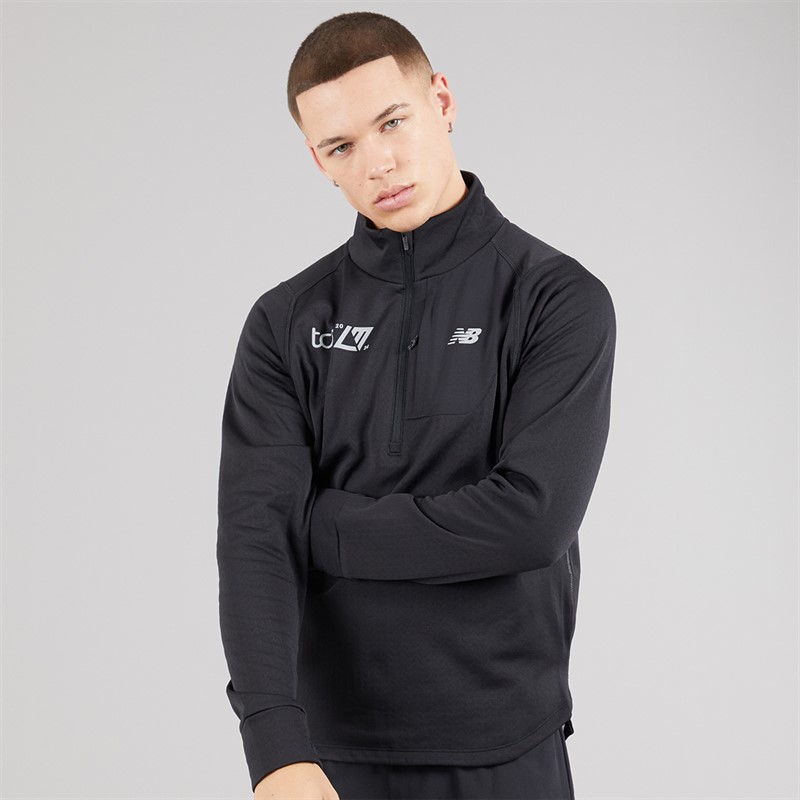New Balance Mens London Edition NB Heat Grid 1/2 Zip Running Top Black