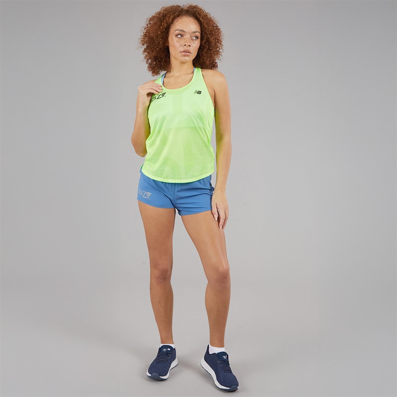 New Balance Womens London Edition Printed Athletics Running Tank Top Yellow