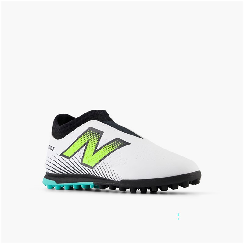 New Balance Junior Tekela V4+ Magique TF Astro Football Boots White/Pink/Lime