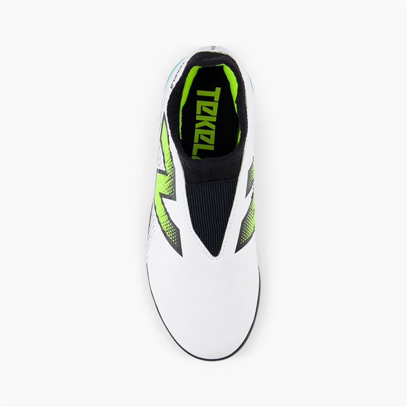 New Balance Junior Tekela V4+ Magique TF Astro Football Boots White/Pink/Lime