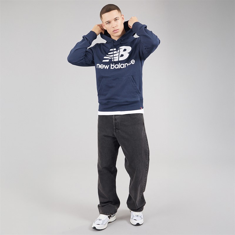 New Balance Mens Essentials Stacked Logo Hoodie Eclipse