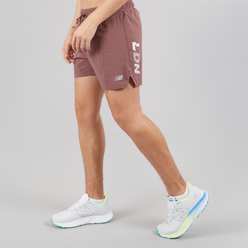 New Balance Mens London Edition Graphic RC 5 Inch Running Shorts Brown