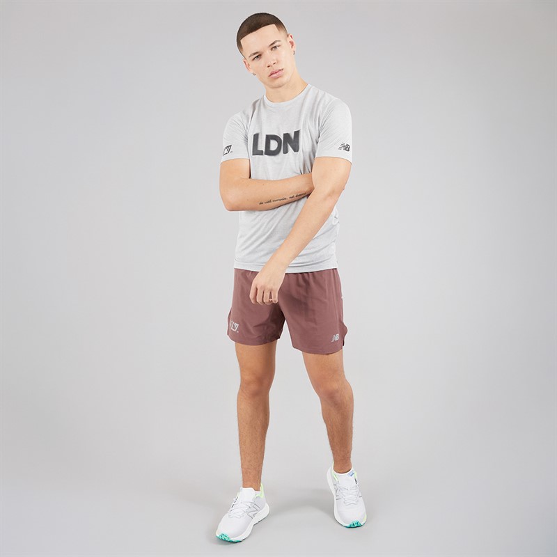 New Balance Mens London Edition Graphic RC 5 Inch Running Shorts Brown