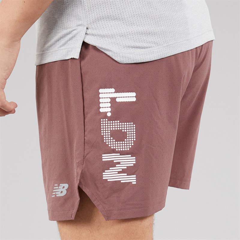 New Balance Mens London Edition Graphic RC 5 Inch Running Shorts Brown