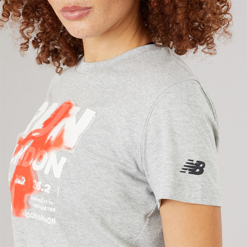 New Balance Womens London Edition Run London Graphic Running T-Shirt Grey