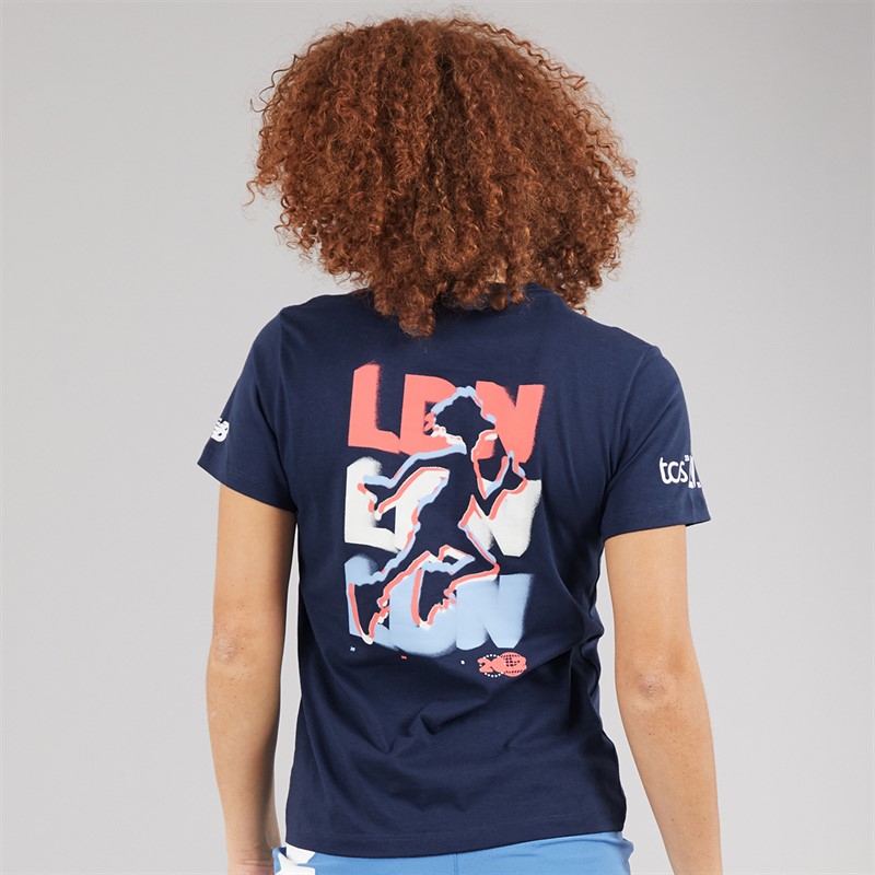 New Balance Womens London Edition LDN Graphic Running T-Shirt Navy