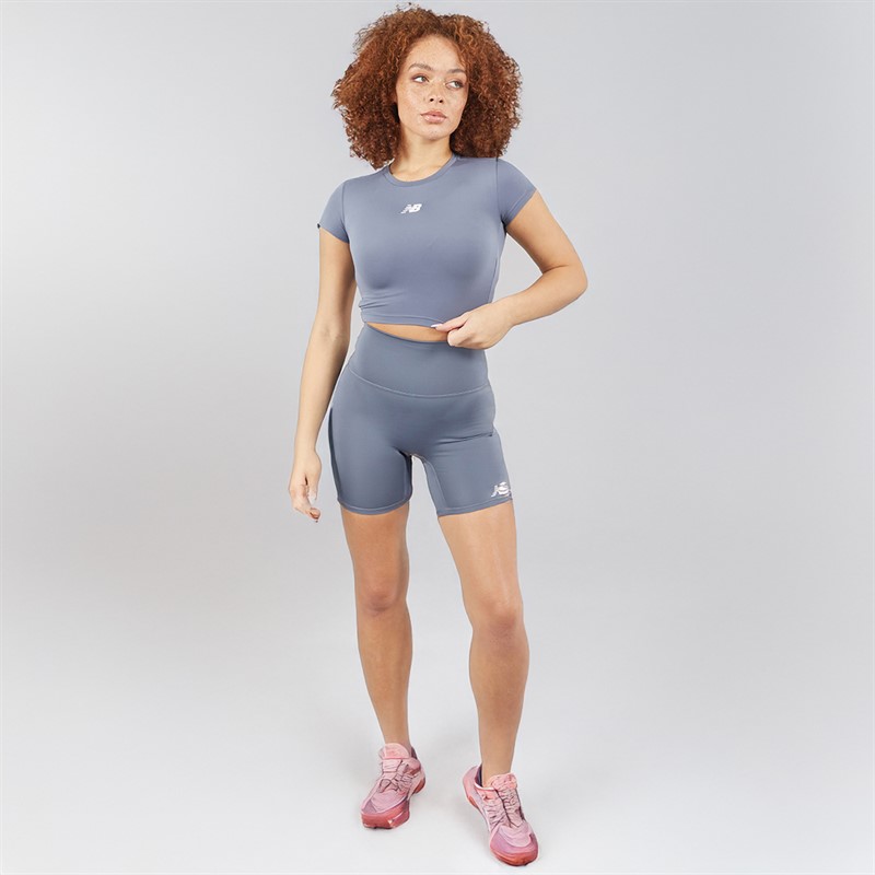 New Balance Womens Script High Rise Shorts Dust Teal