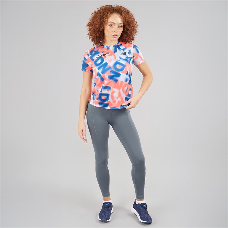 New Balance Womens London Edition Printed Athletics Running T-Shirt Multi Colour