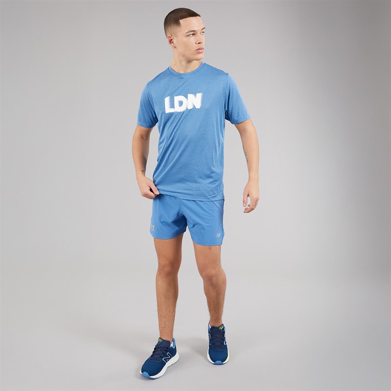 New Balance Mens London Edition Graphic Athletics Running T-Shirt Blue Solar Orange