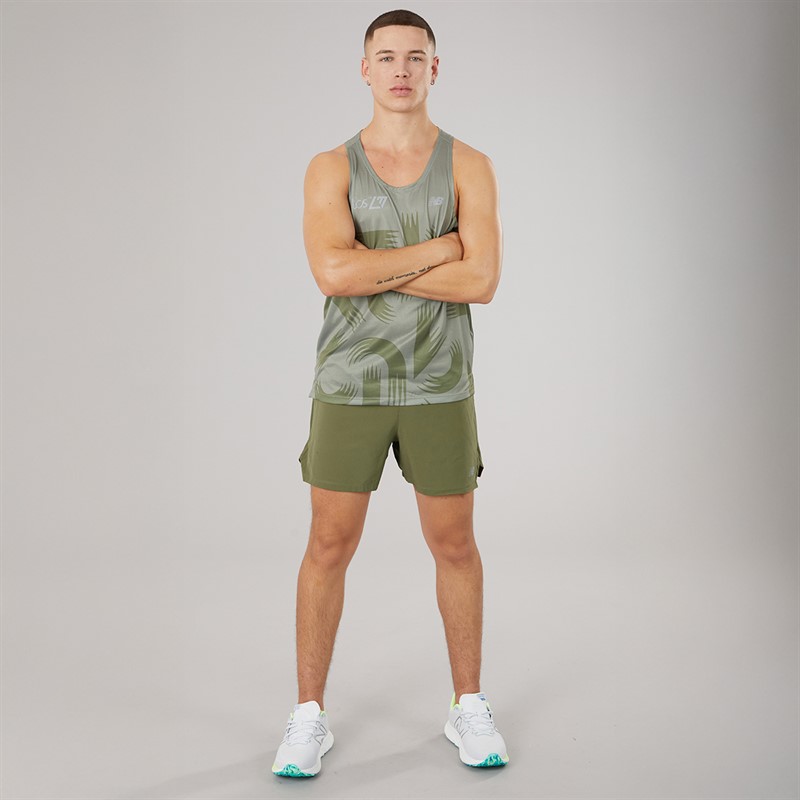 New Balance Mens RC 5 Inch Running Shorts Green