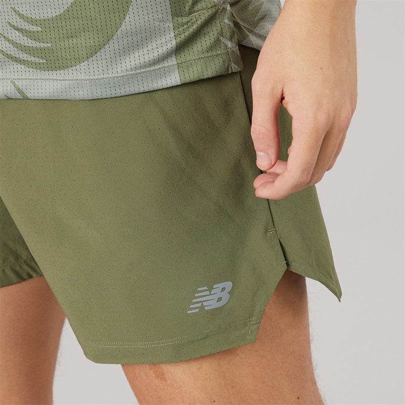 New Balance Mens RC 5 Inch Running Shorts Green