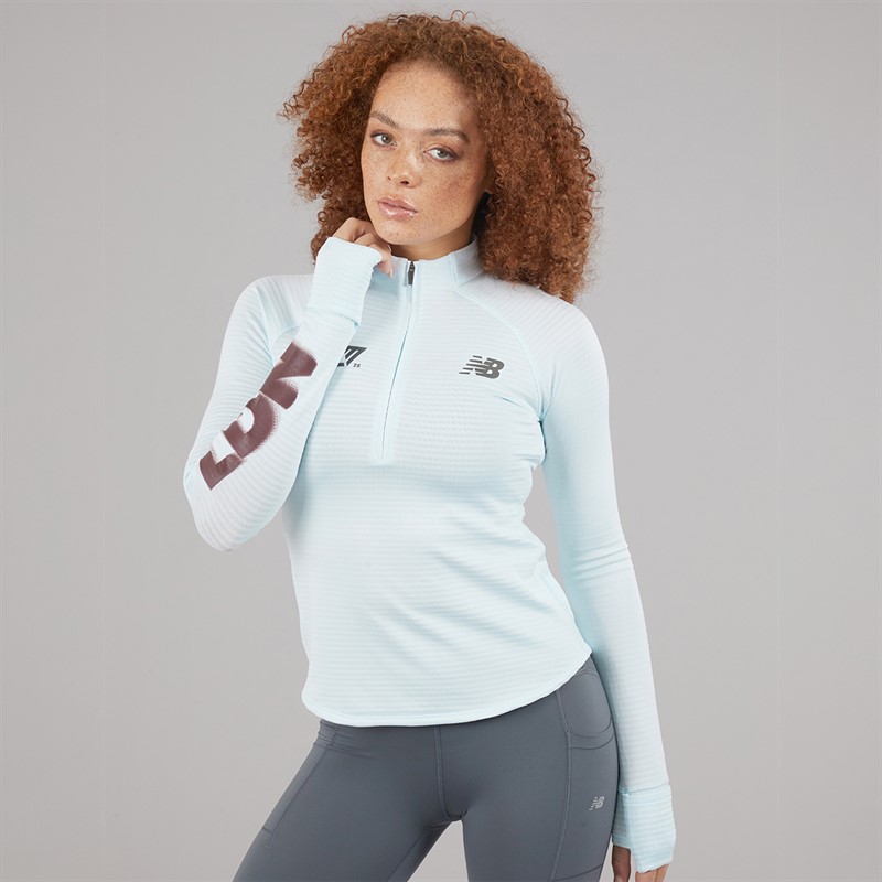 New Balance Womens London Edition Athletics Heat Grid 1/2 Zip Running Top Grey