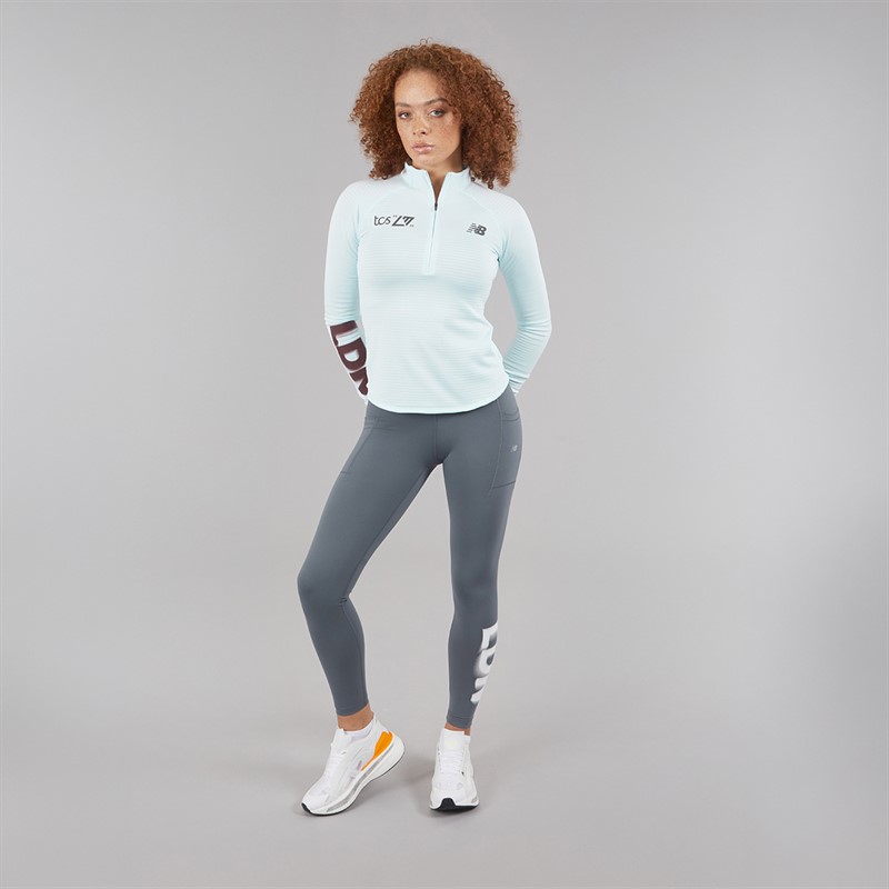 New Balance Womens London Edition Athletics Heat Grid 1/2 Zip Running Top Grey