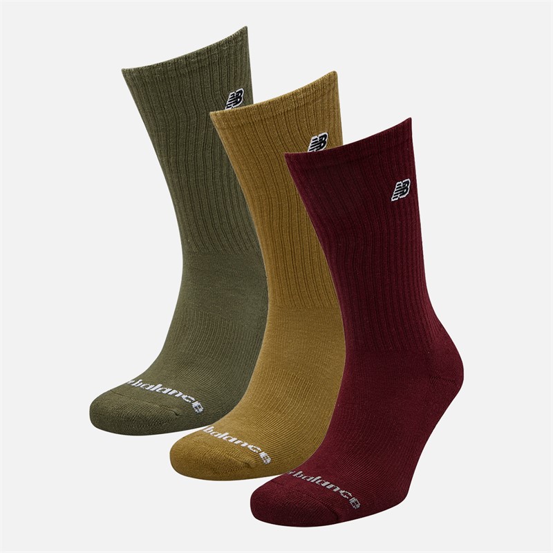 New Balance Zwarte Patch Logo Drie Pack Crew Sokken Bruin/Rood