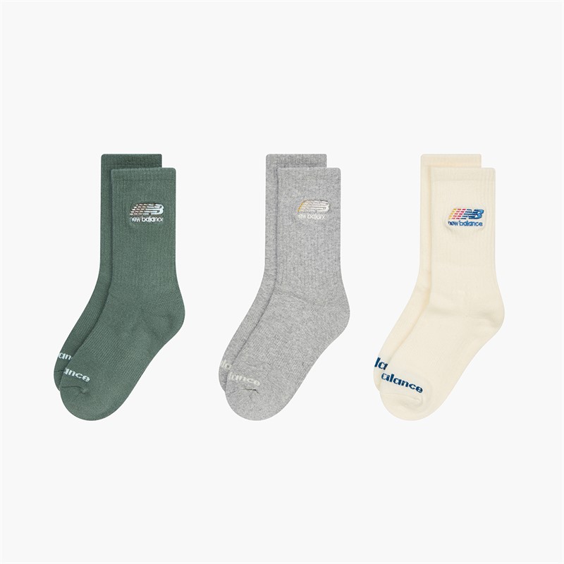 New Balance Stickerei Logo 3er-Pack Rundhals Socken Weiß/Grau/Grün