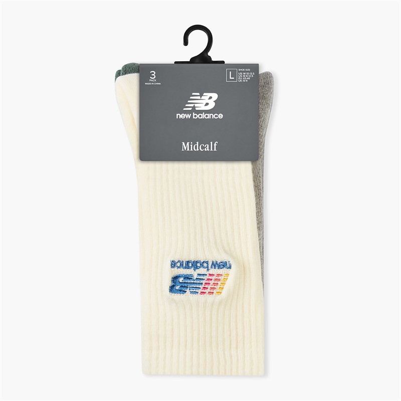 New Balance Stickerei Logo 3er-Pack Rundhals Socken Weiß/Grau/Grün