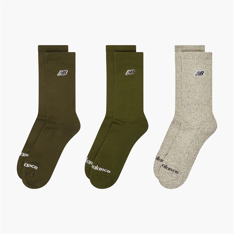New Balance Schwarze Patch Logo Drei Paar Crew Socken Braun/Khaki/Weiß