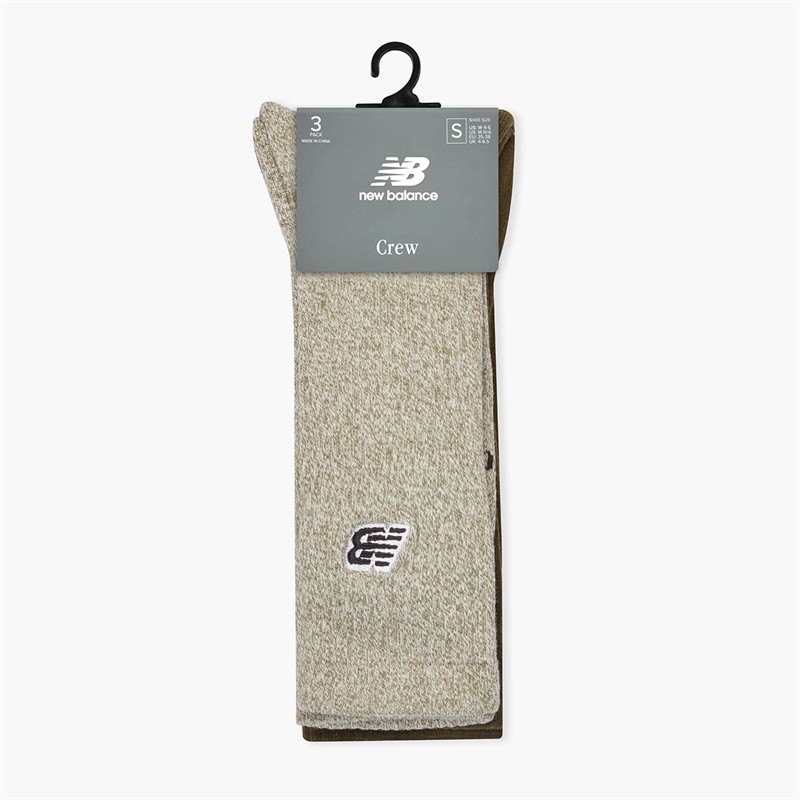 New Balance Schwarze Patch Logo Drei Paar Crew Socken Braun/Khaki/Weiß