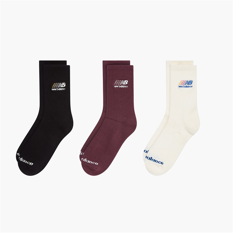 New Balance Stickerei Logo 3er-Pack Rundhals Socken Weiß/Schwarz/Burgundy