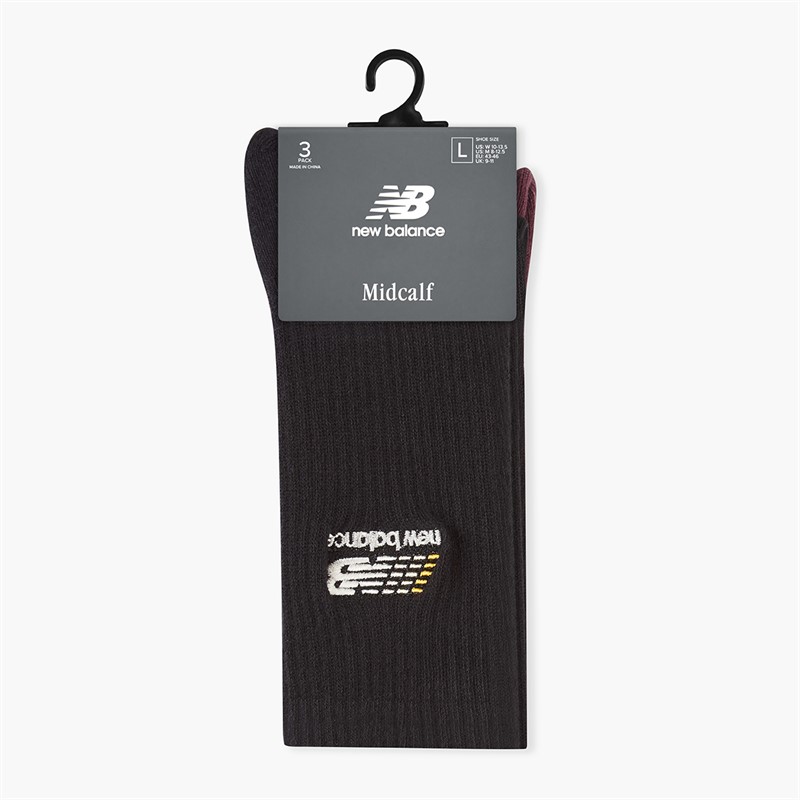 New Balance Stickerei Logo 3er-Pack Rundhals Socken Weiß/Schwarz/Burgundy