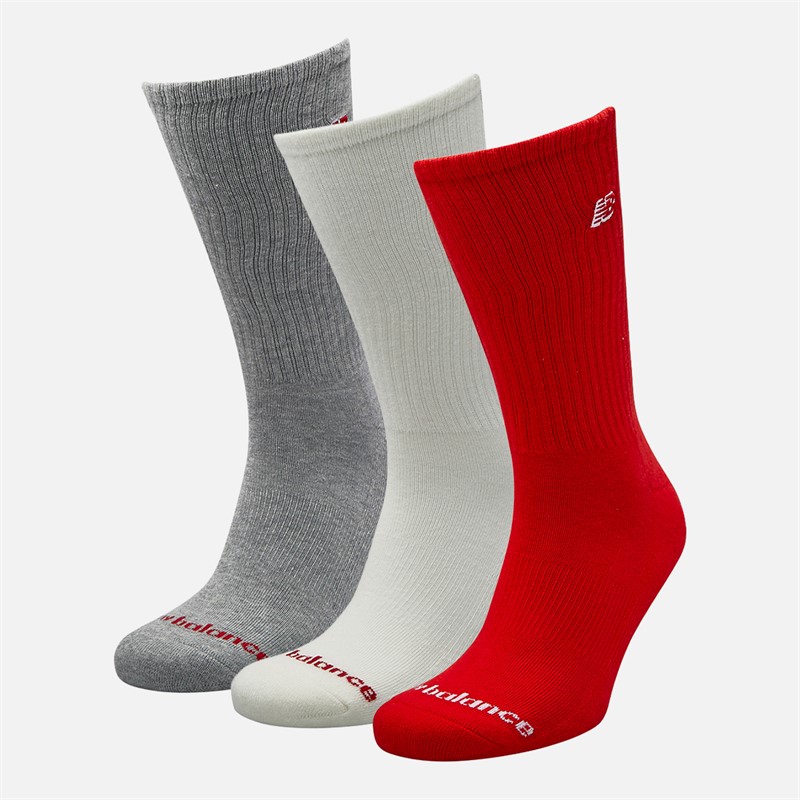 New Balance Chaussettes mi-hautes Homme avec logo patch, lot de trois Blanc/Rouge