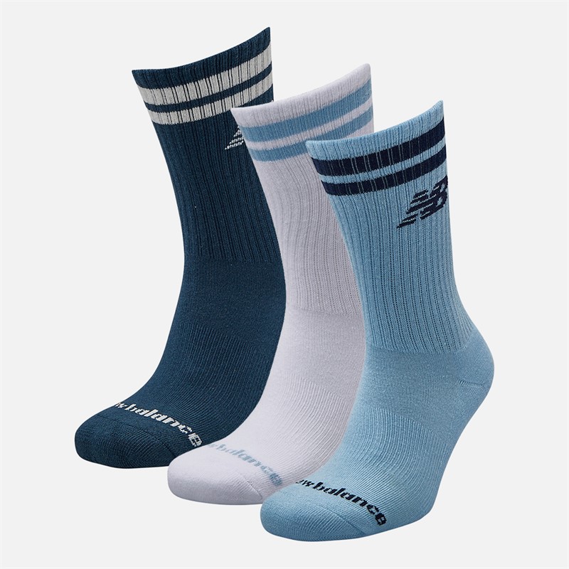 New Balance Chaussettes mi-mollet rayées trois paires tous les jours Blanc/Bleu