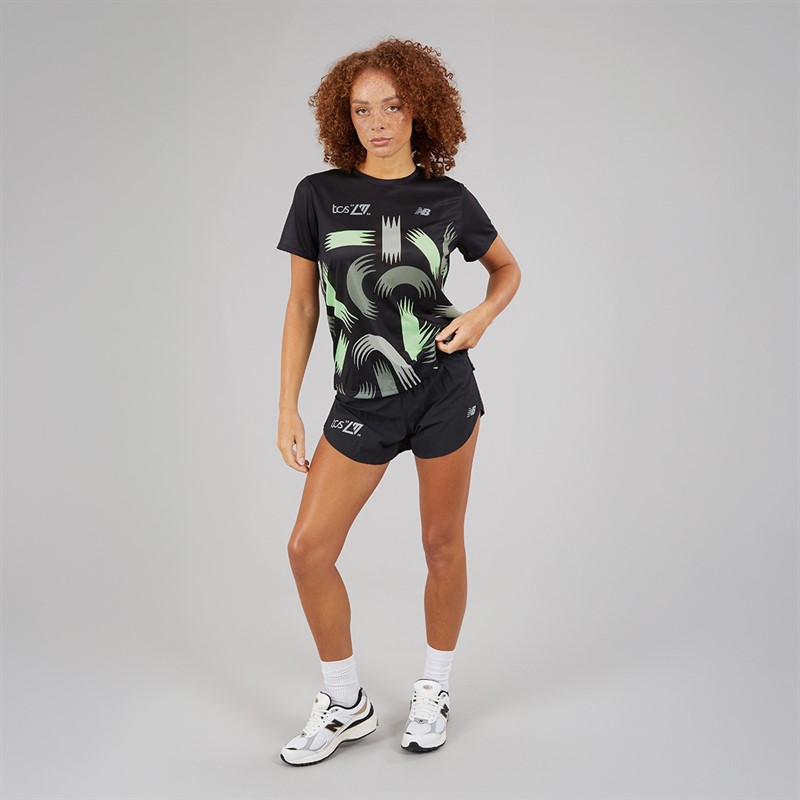 New Balance Womens London Edition Printed NB Athletics Running Top Black/Multi