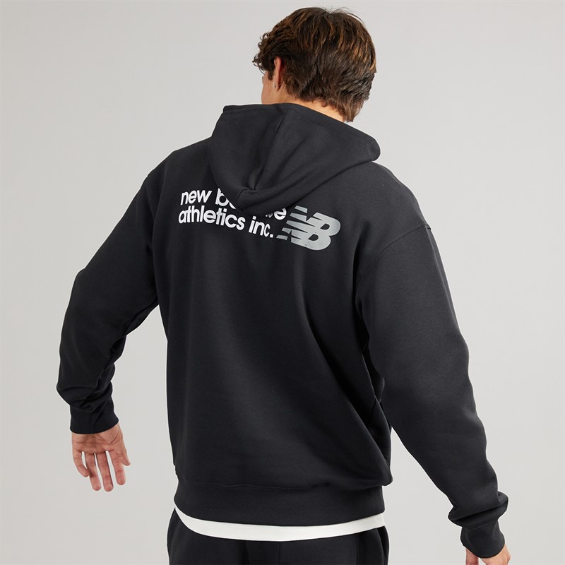 New Balance Mens Tone Big Logo Back Graphic Hoodie Black