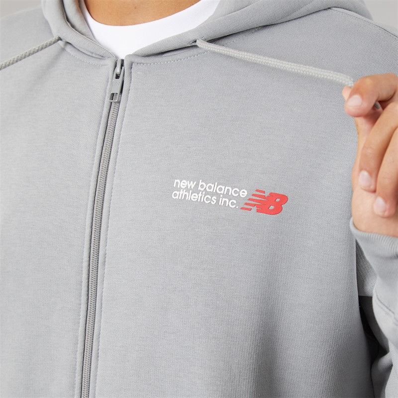 New Balance Mens Tone Logo Full Zip Hoodie Grey