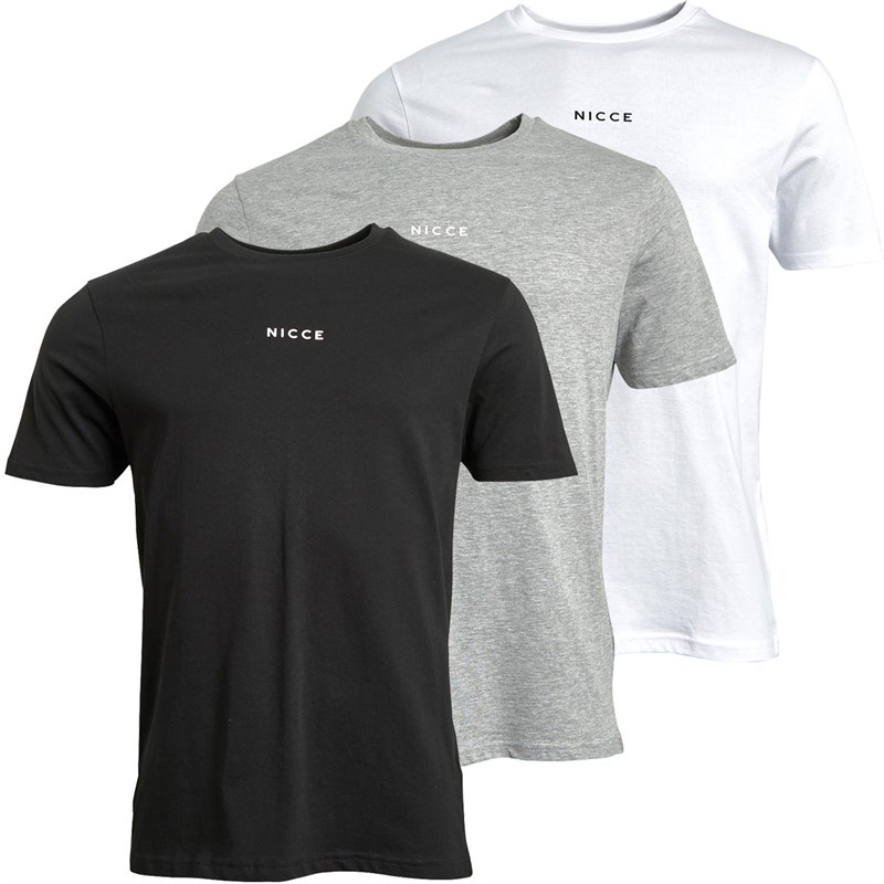 NICCE Mens Takoda Three Pack T-Shirts White/Black/Grey Marl