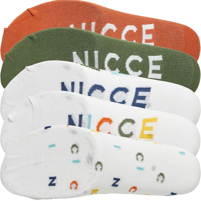 NICCE Mens Pluto Five Pack Trainer Socks White/Khaki/White/Orange/White