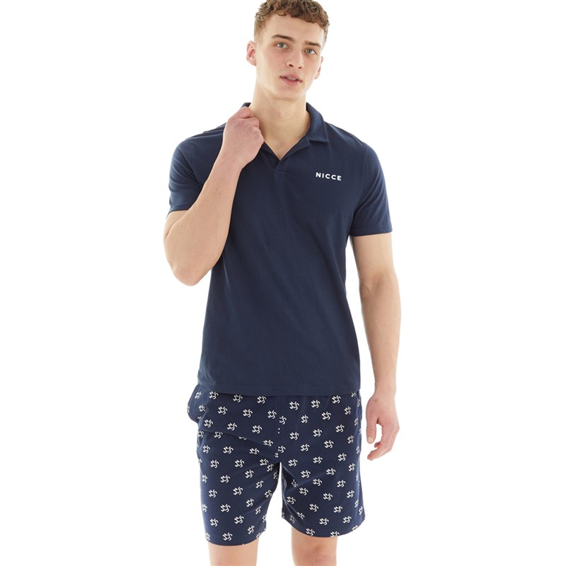 NICCE Mens Roman AOP Printed Lounge Set Navy