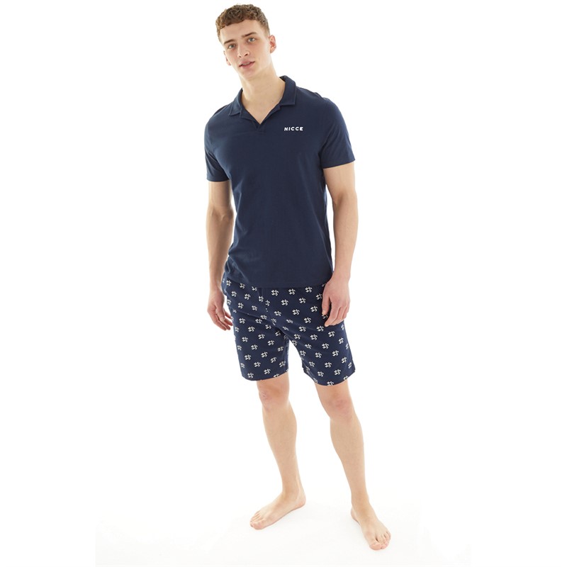 NICCE Mens Roman AOP Printed Lounge Set Navy