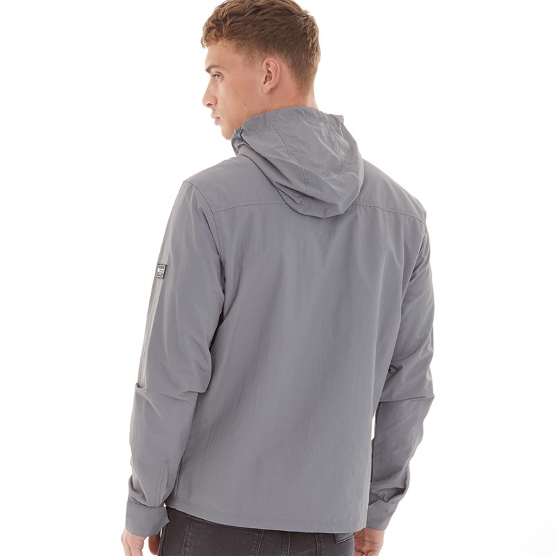 NICCE Mens Collarn Lightweight Zip Through Hooded Utility Shacket Steel Grey