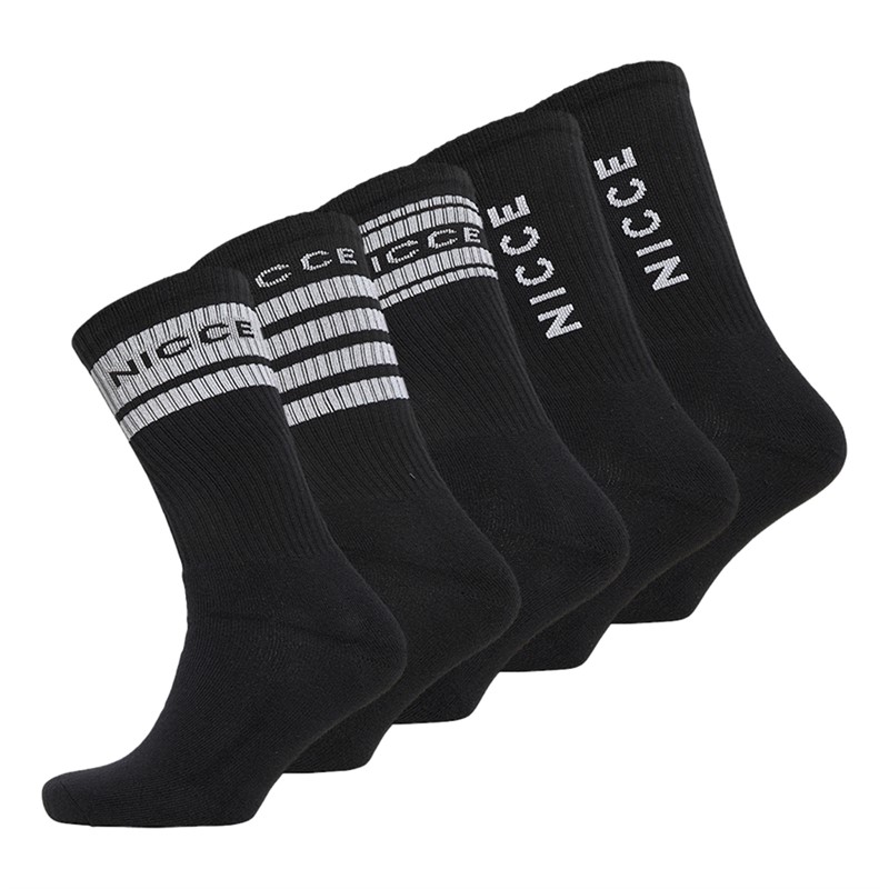 NICCE Mens Remy Five Pack Crew Socks Black