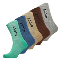 NICCE Mens Linus Five Pack Crew Socks Brown/Denim/Grey Marl/Bright Sage/Taupe