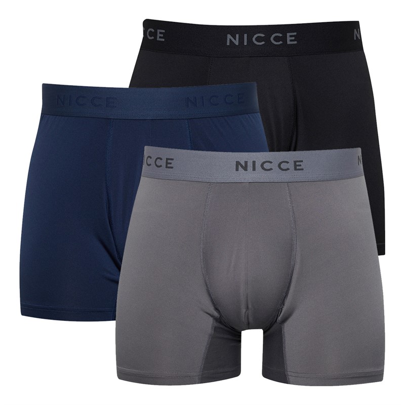 NICCE Mens Gunnar Three Pack Microfibre Boxers Black/Navy/Steel Grey