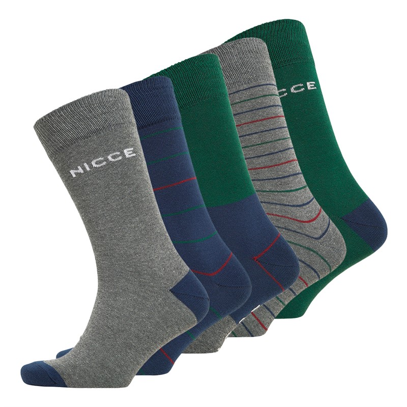 NICCE Mens Angus Five Pack Dress Socks Charcoal Marl/Dark Green/Navy/Charcoal Marl/Mixed