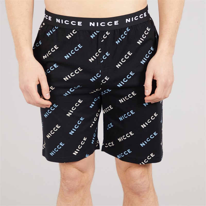 NICCE Mens Bradberry T-Shirt And Shorts Lounge Co-Ord Black AOP