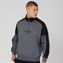 NICCE Mens Rawlin Oversized 1/4 Zip Sweatshirt Steel Grey