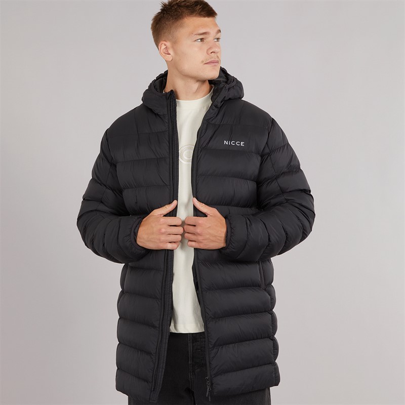 NICCE Mens Rodders Longline Puffer Jacket Black - Size L