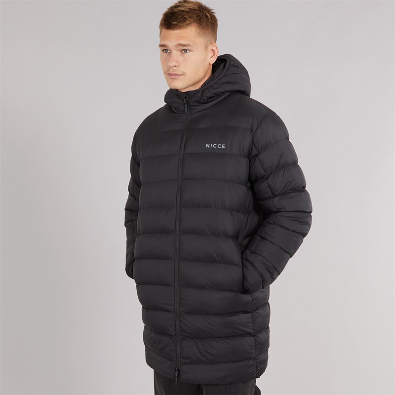 NICCE Mens Rodders Longline Puffer Jacket Black