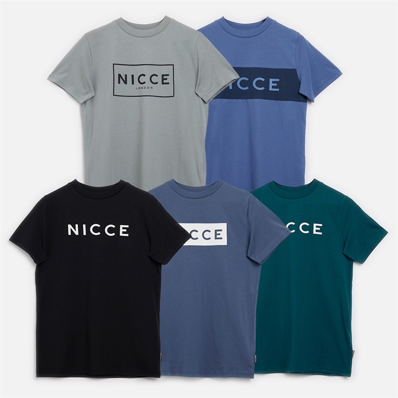 NICCE Boys Dalnet Five Pack T-Shirts Black/Circular Grey/Element Blue/Deep Teal/Indigo - Size 7/8Y