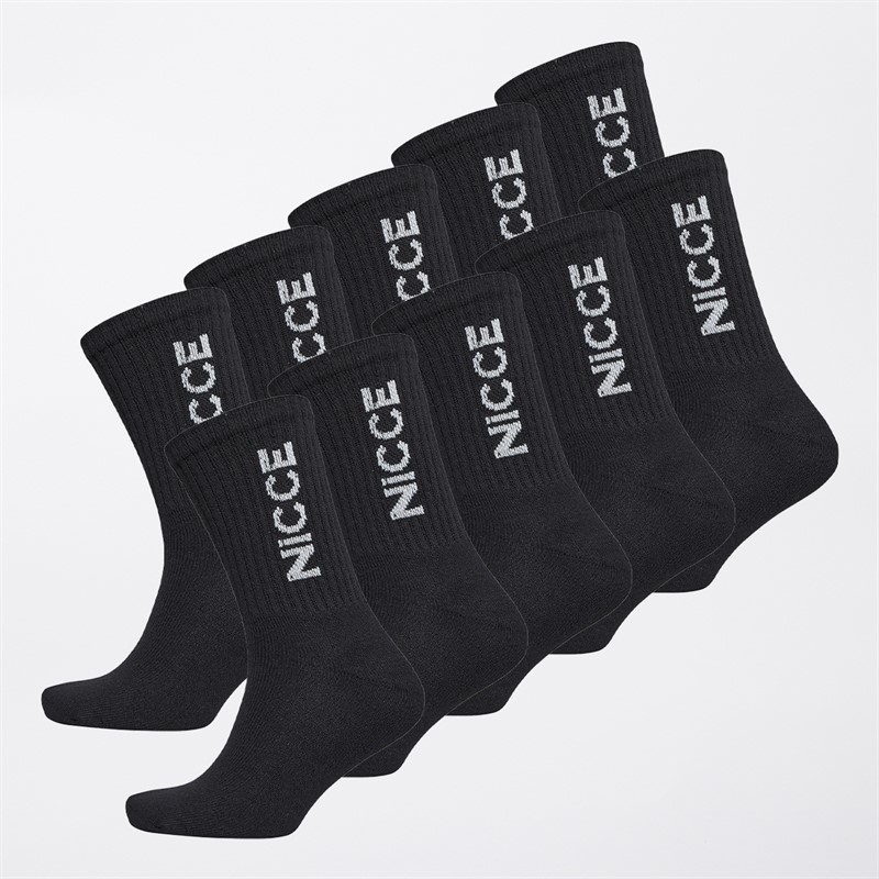 NICCE Mens Rovato Ten Pack Crew Socks Black