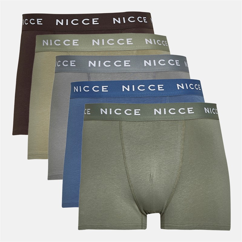 NICCE Mens Tyril Five Pack Boxer Shorts Element Blue/Grey Stone/Coffee/Sage/Circular Grey - Size XL